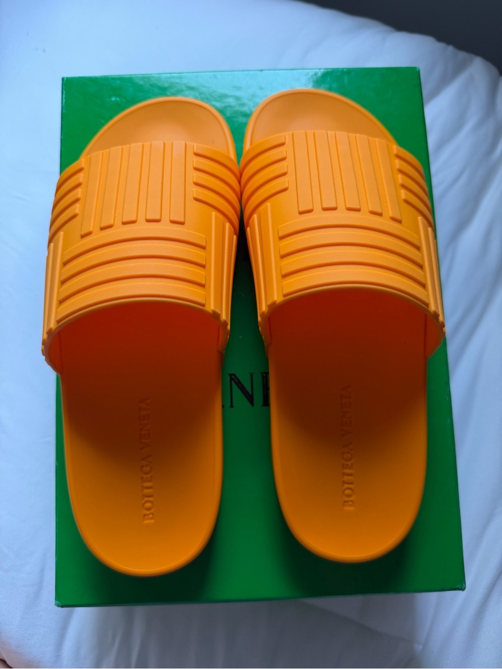 Bottega Veneta Bright Orange Slide Sandals